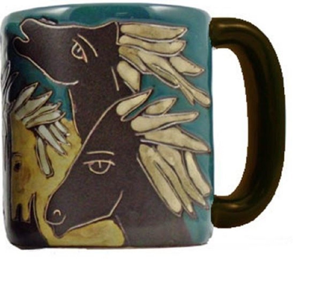 61kFfzhIKjL.jpg Mara Stoneware Collection - 16 Ounce Ceramic Coffee/Tea Cup Collectible Dinner Mugs - Mexican Pottery Horse Design - Image 1