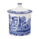Spode Blue Italian Porcelain Kitchen Storage Jar - 7.5 Inch Airtight Food Container with Decorative Countryside Scene - Dry Goods Canister for Pantry or Counter, Kitchen Organization Tools