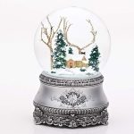 Roman 5.5" Cottage with Tree Glitter Silver Base 100mm Dome Plays I'll Be Home for Christmas