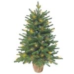 3ft Pre-Lit Mini Fir Christmas Tree,Artificial Pine Xmas Tree,106 PE Branches Tips & 84 PVC Branches Tips & UL Certification LED Lights & Burlap Wrapped Base for Tabletop Desk,Battery Operated